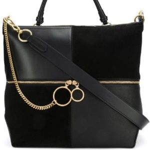 SEE BY CHLOE EMY LG COLOR-BLOCK LEATHER/SUEDE BAG